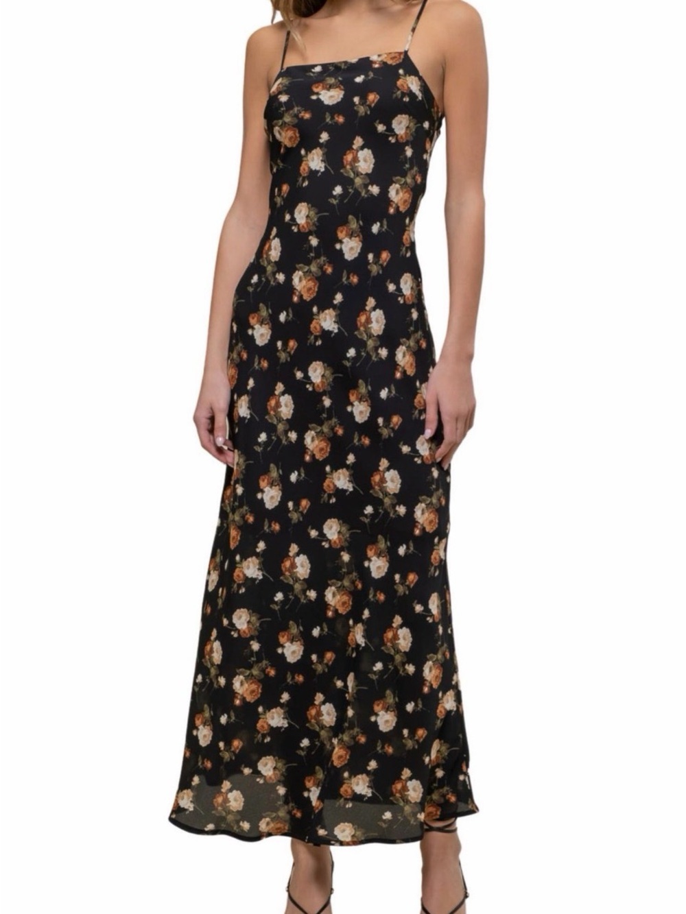 Black Floral Maxi Slip Dress